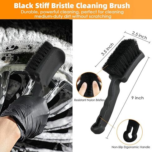 6 قطع من فرش حافة السيارة لتنظيف العجلات، مجموعة فرش تنظيف تفاصيل السيارة، فرشاة حافة ذات شعيرات خشنة مع وسادة وضع ملمع الإطارات للسيارات ذات الدفع الرباعي وعجلات الشاحنات RVs in Kuwait