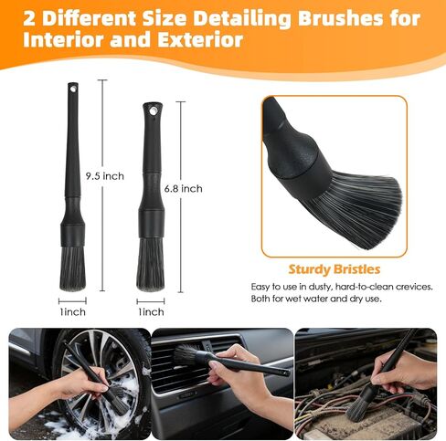 6 قطع من فرش حافة السيارة لتنظيف العجلات، مجموعة فرش تنظيف تفاصيل السيارة، فرشاة حافة ذات شعيرات خشنة مع وسادة وضع ملمع الإطارات للسيارات ذات الدفع الرباعي وعجلات الشاحنات RVs in Kuwait