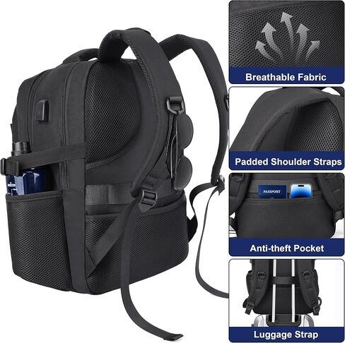 Laptop Backpack 17 Inch Large Computer Bag for Men with USB Charger Port 18x14x8 Flight Approved Personal Item Travel Laptop Backpacks in Kuwait