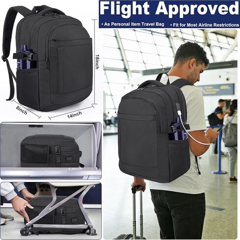 Laptop Backpack 17 Inch Large Computer Bag for Men with USB Charger Port 18x14x8 Flight Approved Personal Item Travel Laptop Backpacks in Kuwait
