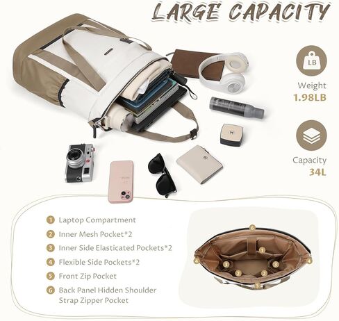Laptop Backpack for Women,Adjustable Tote Work Business Backpack,TravelPersonal Carry On Bag,17.3Inch,WChampagne in Saudi Arabia