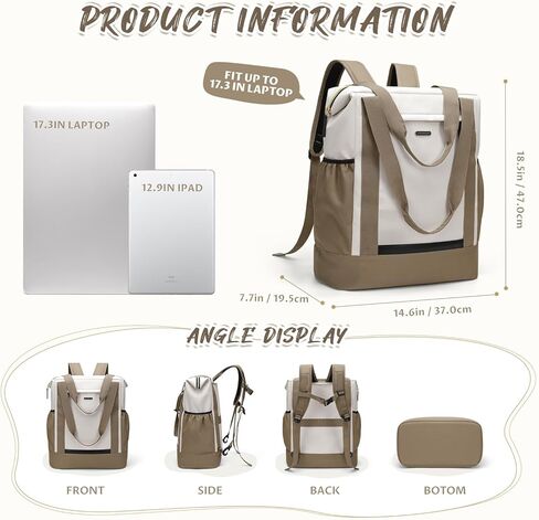 Laptop Backpack for Women,Adjustable Tote Work Business Backpack,TravelPersonal Carry On Bag,17.3Inch,WChampagne in Saudi Arabia