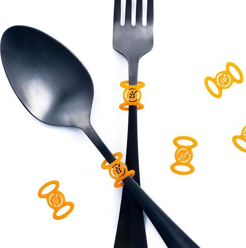 Premium Gluten-Free Kitchenware Labels - 6-Pack of Flexible, Dishwasher-Safe Orange Silicone Tags for Utensils (Knives, Forks, and Spoons) - Ideal for Celiac and Gluten Intolerant Individuals in Saudi Arabia