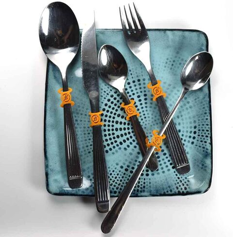 Premium Gluten-Free Kitchenware Labels - 6-Pack of Flexible, Dishwasher-Safe Orange Silicone Tags for Utensils (Knives, Forks, and Spoons) - Ideal for Celiac and Gluten Intolerant Individuals in Saudi Arabia