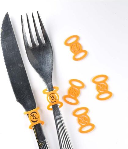 Premium Gluten-Free Kitchenware Labels - 6-Pack of Flexible, Dishwasher-Safe Orange Silicone Tags for Utensils (Knives, Forks, and Spoons) - Ideal for Celiac and Gluten Intolerant Individuals in Saudi Arabia