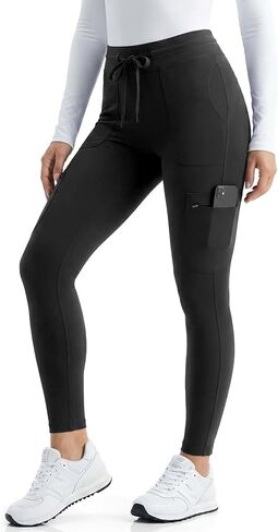TINYLEMON High Rise Yoga Scrub Pants Women – 6 Pocket Cargo Leggings for Women, Anti-Wrinkle, Yoga Waistband in Saudi Arabia