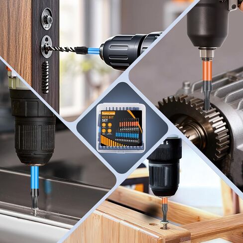 مجموعة لقم توركس 13 قطعة (T7-T40) و10 قطع لقمة مثقاب مفتاح ألين برأس سداسي (SAE)، لقم مفك ذات تأثير طويل مقاس 2 بوصة مع حامل لقمة مغناطيسية وصندوق تخزين، مجموعة مفكات براغي سداسية من الفولاذ S2 مقاس 1/4 بوصة in Kuwait