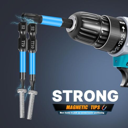 مجموعة لقم توركس 13 قطعة (T7-T40) و10 قطع لقمة مثقاب مفتاح ألين برأس سداسي (SAE)، لقم مفك ذات تأثير طويل مقاس 2 بوصة مع حامل لقمة مغناطيسية وصندوق تخزين، مجموعة مفكات براغي سداسية من الفولاذ S2 مقاس 1/4 بوصة in Kuwait