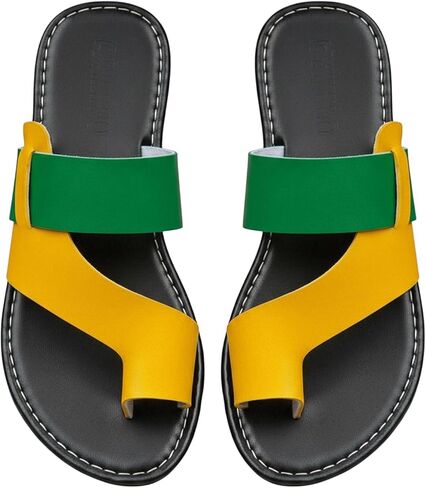 WDIRARA Women's Colorblock Flat Sandals Ring Toe Sandals Open Toe Slip on Slides Slippers in Saudi Arabia