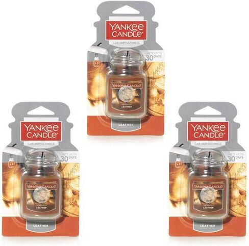 Yankee Candle Gel Car Jar Ultimate Hanging Odor Neutralizing Air Freshener, Leather (Pack of 3) in Saudi Arabia