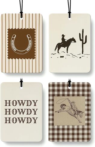 Boho Western Car Air Freshener 4 Pcs Coconut Scented, Howdy Horseshoe Cactus Rodeo Cowboy Car Accessories Mirror Decor for Women, Western Hanging Air Freshener for Cars Closet Drawer Books in Saudi Arabia