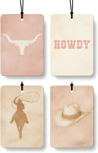Boho Western Car Air Freshener 4 Pcs Coconut Scented, Howdy Horseshoe Cactus Rodeo Cowboy Car Accessories Mirror Decor for Women, Western Hanging Air Freshener for Cars Closet Drawer Books in Saudi Arabia