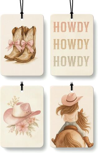 Boho Western Car Air Freshener 4 Pcs Coconut Scented, Howdy Horseshoe Cactus Rodeo Cowboy Car Accessories Mirror Decor for Women, Western Hanging Air Freshener for Cars Closet Drawer Books in Saudi Arabia