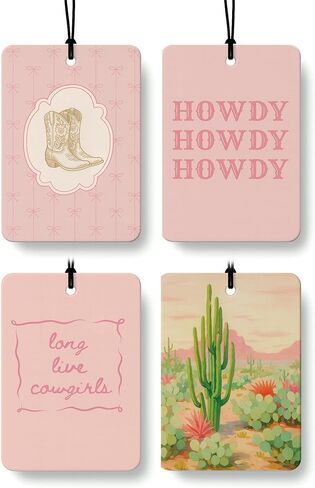Boho Western Car Air Freshener 4 Pcs Coconut Scented, Howdy Horseshoe Cactus Rodeo Cowboy Car Accessories Mirror Decor for Women, Western Hanging Air Freshener for Cars Closet Drawer Books in Saudi Arabia