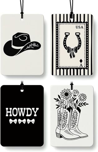 Boho Western Car Air Freshener 4 Pcs Coconut Scented, Howdy Horseshoe Cactus Rodeo Cowboy Car Accessories Mirror Decor for Women, Western Hanging Air Freshener for Cars Closet Drawer Books in Saudi Arabia