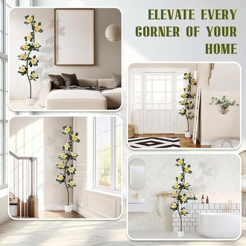 Jexine 7 ft Artificial Rubber Tree with 9 Magnolia Flowers in Pot Extra Tall Faux Magnolia Tree Fake Plant Indoor Floor Plant for Indoor Living Room Office Home Decor in Saudi Arabia