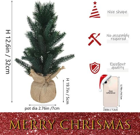 شجرة عيد الميلاد الصغيرة، شجرة عطلة على سطح الطاولة مقاس 12.6 بوصة مع فروع من البولي إيثيلين لطاولة عيد الميلاد وحفلات العطلات المنزلية، قطعة مركزية للحفلات غير مضاءة in Kuwait