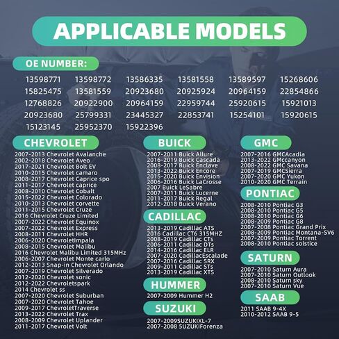 مستشعر TPMS 2025GM، 4 عبوات بديلة لمستشعر ضغط الإطارات لجنرال موتورز تشيفي جي إم سي كاديلاك بويك، 315 ميجا هرتز OE يستبدل # 13581558، 13598771، 13598772،13586335، in Kuwait