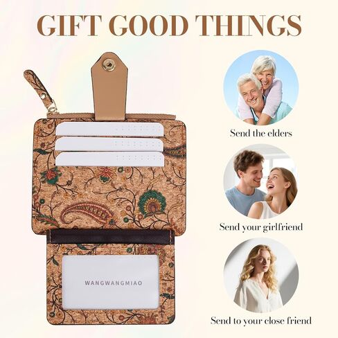 Floral Cork Card Holder Wallet, Slim Multi-Compartment Design with Zipper, 10 Card Slots, Vintage Pattern, Lightweight Money Pouch 4.7 * 3.5 Inch in Saudi Arabia
