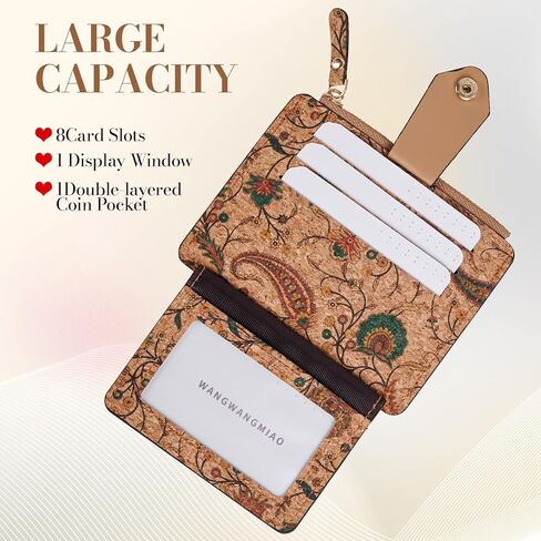 Floral Cork Card Holder Wallet, Slim Multi-Compartment Design with Zipper, 10 Card Slots, Vintage Pattern, Lightweight Money Pouch 4.7 * 3.5 Inch in Saudi Arabia
