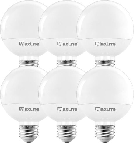مصابيح إضاءة Maxlite G25 LED Globe، ما يعادل 40 وات، 450 لومن، لمبة إضاءة للمكياج، قابلة للتعتيم، نجمة الطاقة، مدرجة في قائمة UL، قاعدة متوسطة E26، 2700 كلفن أبيض ناعم، 6 عبوات in Kuwait