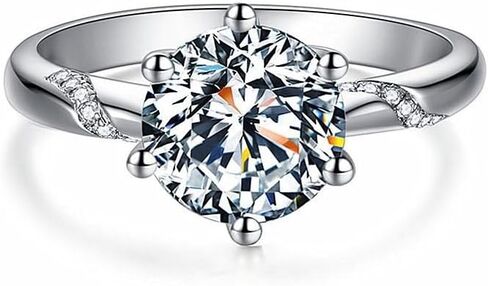 1 Carat Round Diamond Engagement Adjustable Ring for Women, 925 Silver Ideal Cut Sparkling Wedding Band & Anniversary Jewelry Gift in Saudi Arabia