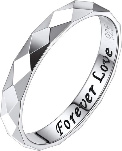 Savlano 925 Sterling Silver 3.5MM Forever Love Faceted Wedding Band Ring for Women. Comes in 5-10 Sizes with Gift Box - Made in Italy in Saudi Arabia