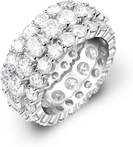 YSDD عصابات الزفاف المويسانتي للنساء، نمط واسع 18 * 0.3CT قطع دائري 925 الفضة الاسترليني مطلي مع 18K الذهب الأبيض خاتم الخطوبة الوعد الأبدي in Kuwait