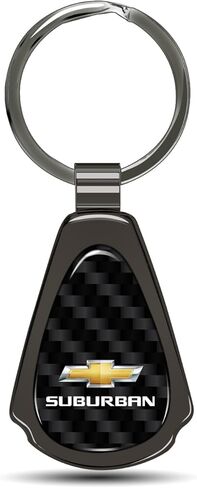 iPick Image for Chevrolet Suburban Real Black Carbon Fiber Gunmetal Black Teardrop Key Chain Keychain, Official Licensed in Saudi Arabia