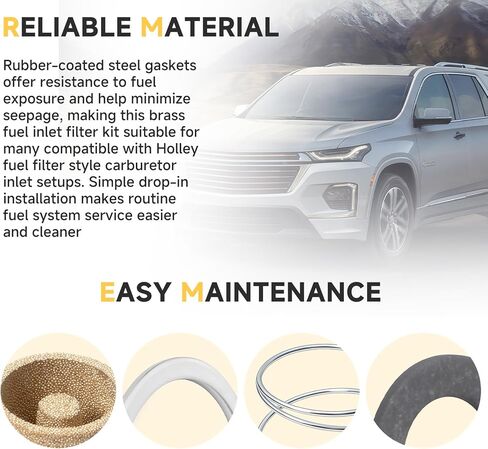 (2-set)162-500 Carburetor Fuel Inlet Filter Brass Filters With Springs & Rubber-Coated Steel Gaskets Compatible With Holley-Style 7/8"-20 Inlet Fittings 2300 4150 4160 4500 in Kuwait