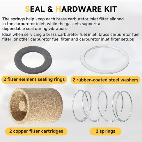 (2-set)162-500 Carburetor Fuel Inlet Filter Brass Filters With Springs & Rubber-Coated Steel Gaskets Compatible With Holley-Style 7/8"-20 Inlet Fittings 2300 4150 4160 4500 in Kuwait