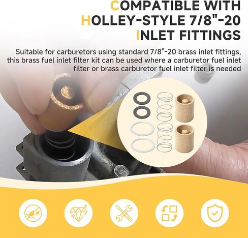 (2-set)162-500 Carburetor Fuel Inlet Filter Brass Filters With Springs & Rubber-Coated Steel Gaskets Compatible With Holley-Style 7/8"-20 Inlet Fittings 2300 4150 4160 4500 in Kuwait
