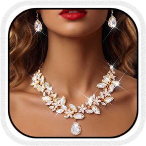Yean Silver Crystal Bridal Jewelry Set Sparkly Rhinestone Necklace and Earring Set Prom Wedding Jewelry Necklace for Women and Bride in Kuwait