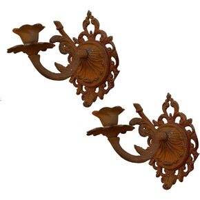 BOOMLATU Heavy Duty Cast Iron Wall Candle Sconce Holder Set of 2,Shabby Chic Wall Mount Decorative Candle Holder Pillar Holder for Living Room Yard Pathway Garden Wedding 7.3" x 7" in Saudi Arabia
