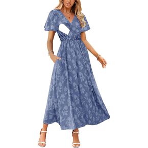 Women's Nursing Boho Floral Dress Flowy Casual V Neck Short Sleeve Wedding Guest with Pockets in Kuwait
