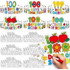 36 Set 100 Days of School Coloring Crowns 100th Day of School Paper Craft Crown Hats 100 Day Party Decorations Color Your Own Crafts for Students Classroom Activities Gift Celebration Supplies DIY Art in Kuwait