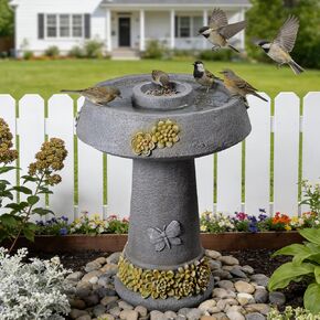 29.53" Tall Water Fountain Outdoor with Birds, Bird Bath Fountain with Removable Feeding Bowl Tree Trunk Design Resin Freestanding Water Fountains for Outside, Garden, Patio, Lawn, Yard in Saudi Arabia