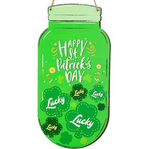 Wooden St. Patrick's Day Decorations Wreath for Front Door - 8''x21.6'' Green Hat-Shaped St.Patrick's Day Sign, Wall Hanging Ornaments Home Decor Gifts in Kuwait