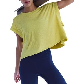 BRJR Women's Open Back Workout Shirt, Summer Short Sleeve Loose Fit Athletic Tops for Outdoor Yoga Gym Running Climbing in Saudi Arabia