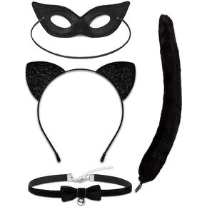 Cat Costume Cat Ear Necklace and Short VersionTail with Black Mask for Girls Women Cosplay Costome for Halloween in Saudi Arabia