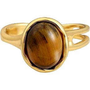 14K Gold Plated Tiger Eye Open Ring Vintage Adjustable Rings for Women Brown Jewelry in Kuwait