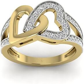 925 Sterling Silver 14K Yellow gold Plated Gemstone Zircon Accent Intertwined Hearts Ring in Saudi Arabia