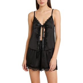 ROAONOCOMO Women Lace Trim Pj Shorts Set Square Neck Coquette Tank Top Silk Satin Pajama Set Babydoll 2 Piece Shorts Outfit in Saudi Arabia