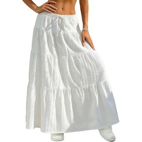 AXX Women's Boho Flowy Maxi Skirt - High Waist Layered Ruffle Flared Long Skirt for Summer Casual Going Out Outfits in Kuwait