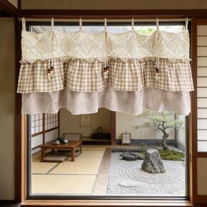 تصميم كوخ المزرعة ذو طبقات مكشكشة شبه شفافة وربطة عنق قصيرة لمطبخ المقهى، ستارة أنيقة على طراز مربعات الجاموس الساحرة، لوحة واحدة (بيج، عرض 79 × ارتفاع 20 بوصة) in Kuwait