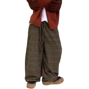 سراويل CUTEGAL Gingham منقوشة للرجال سراويل هيب هوب واسعة الساق فضفاضة مع جيوب خصر مرنة برباط ملابس الشارع in Kuwait