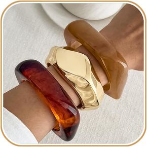 مكتنزة الراتنج الإسورة سوار مجموعة الذهب لهجة بيان الاكريليك أساور للنساء 3 قطعة واسعة الكفة مجوهرات تكويم الأساور الجريئة in Kuwait