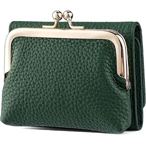 Genuine Leather Small Trifold Wallet for Women, RFID Blocking Card Holder, Compact Kiss-lock Purse with 8 Card Slots in Saudi Arabia