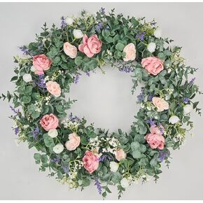 إكليل من خشب البقس الاصطناعي من Avoceo للباب الأمامي - خضرة على مدار العام، 21 بوصة إكليل مزخرف للصيف والخريف لديكور الباب، مثالي للمزرعة وحفلات الزفاف والديكور الموسمي (C Wildflower) in Kuwait