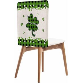 Savannan St. Patrick's Day Shamrock Dining Chair Back Covers, White Wooden Green and Black Plaid Chair Covers Chair Slipcovers Protective Covers for Holiday Party Festival Decoration, Set of 4 in Saudi Arabia